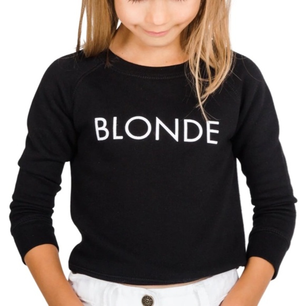NWT Brunette the Label Little Babes BLONDE Kids Crewneck Black White Size 12–18M